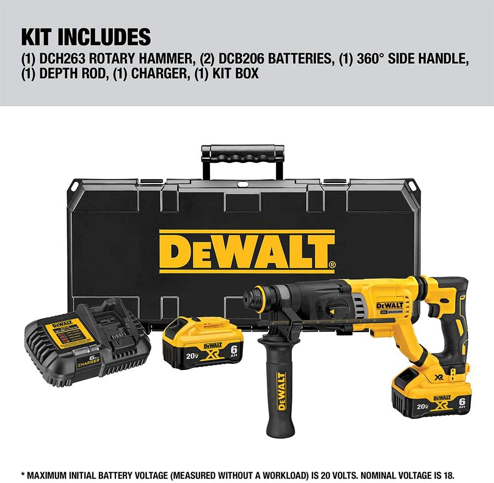 Marteau perforateur SDS 3 modes à poignée en D Dewalt 20 V MAX XR (6,0 Ah) avec 2 piles et sac
