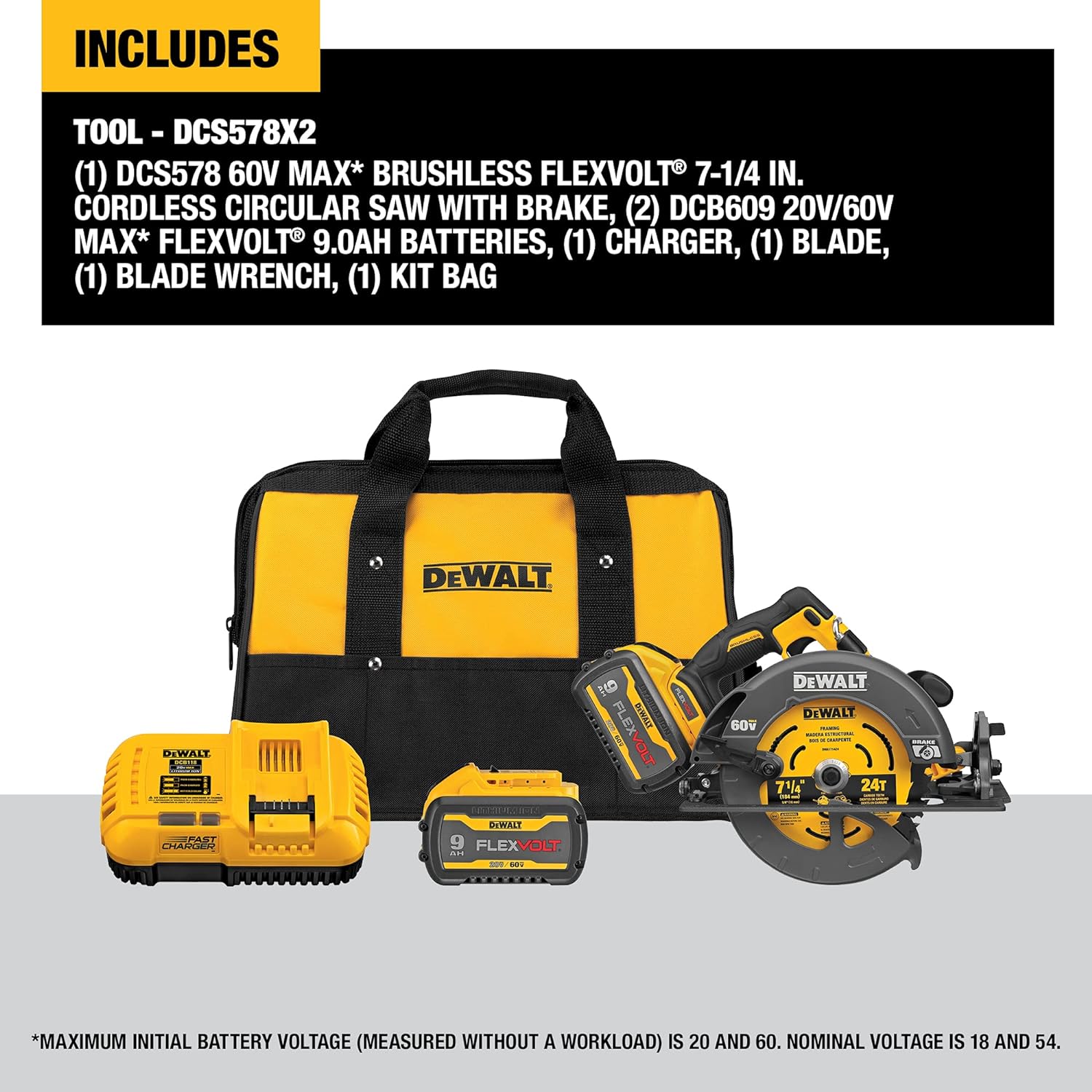 Scie circulaire sans fil Dewalt, 60 V, avec ensemble de freins, 7,25 po