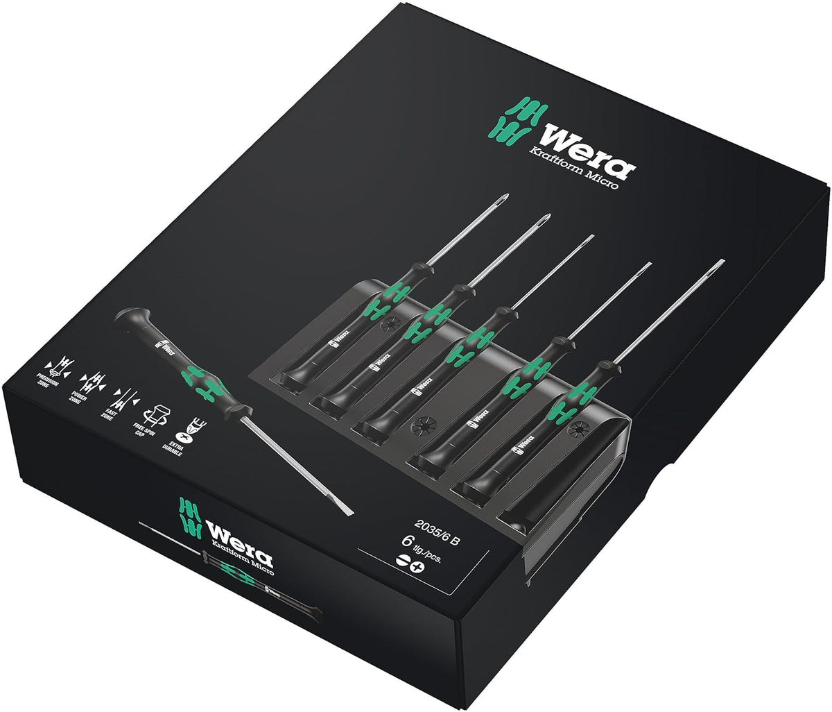 Wera Kraftform 2035/6 Jeu de 6 tournevis électroniques avec fente et support