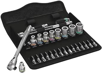 Wera Zyklop 05004018001 8100 SA 8 Jeu de 28 cliquets métriques en métal avec levier de commutation, entraînement 1/4"