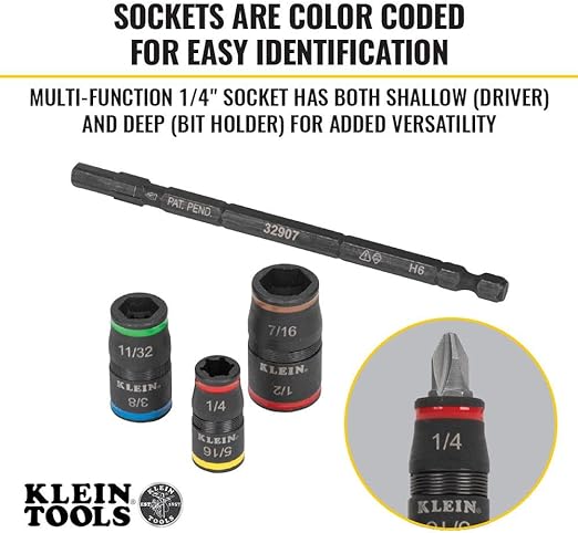 Klein Tools - Jeu de douilles à choc 7 en 1 - Sans poignée