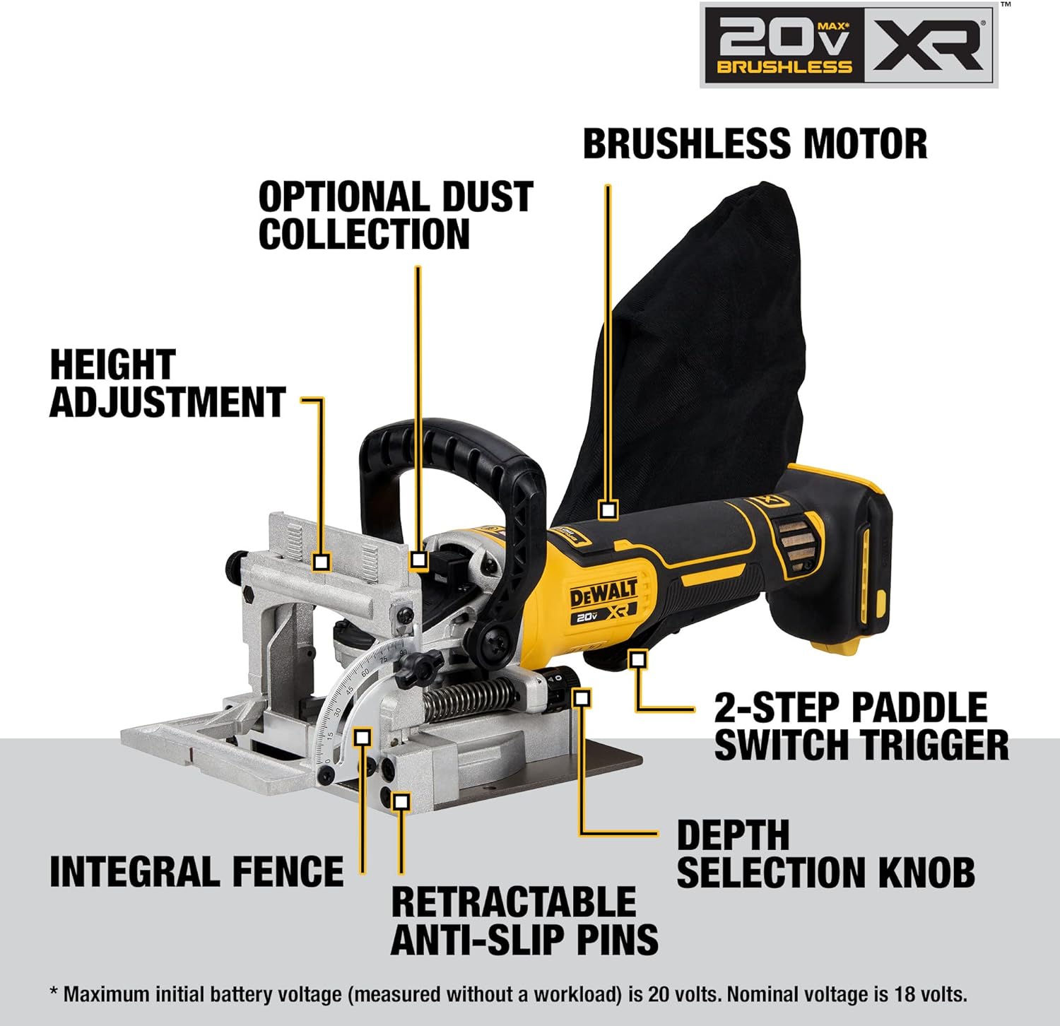 Menuisier à biscuits Dewalt 20 V MAX XR, outil sans balais uniquement