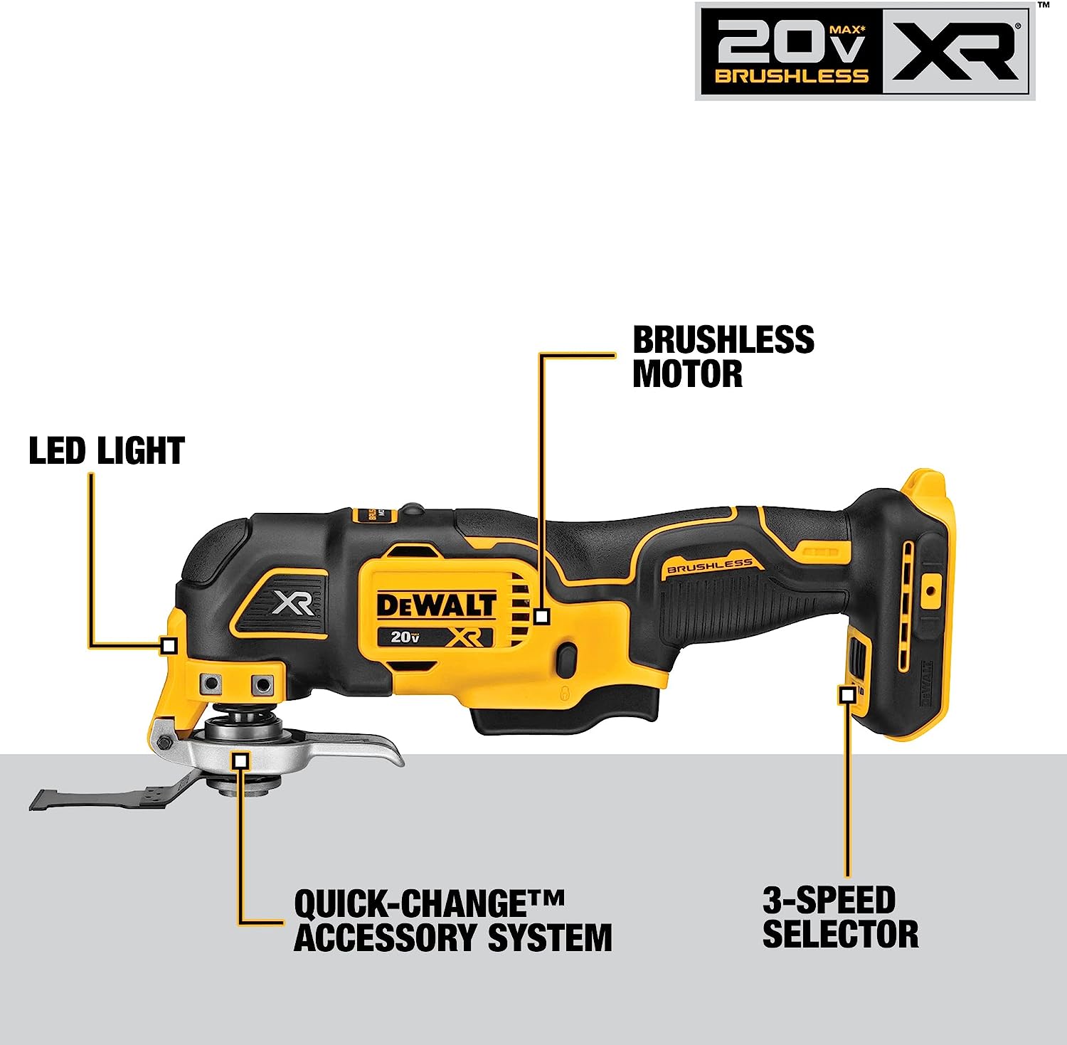 Outil multiple oscillant Dewalt 20V Max XR, vitesse variable, outil seul