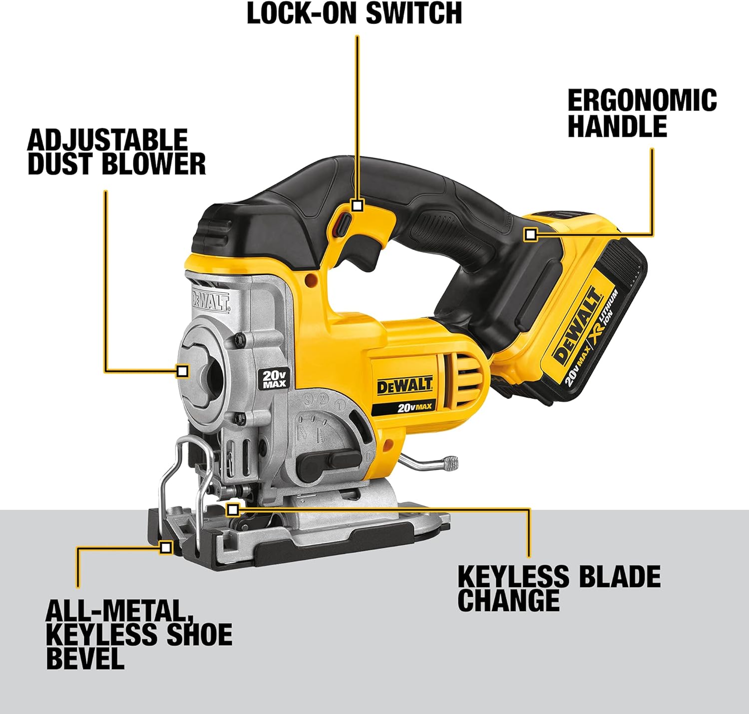 Scie sauteuse Dewalt 20V Max avec 1 batterie et un sac