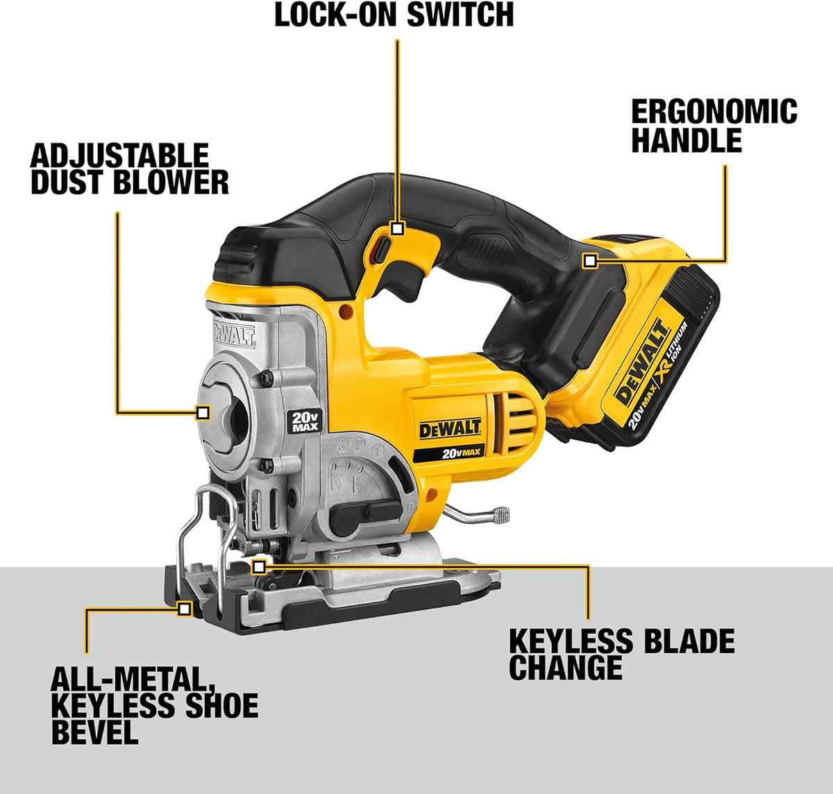 Scie sauteuse Dewalt 20V Max avec 1 batterie et un sac