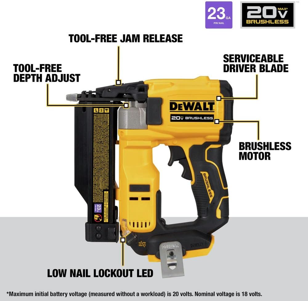 Dewalt 20V Max 23GA PIN Nailer Bare Tool
