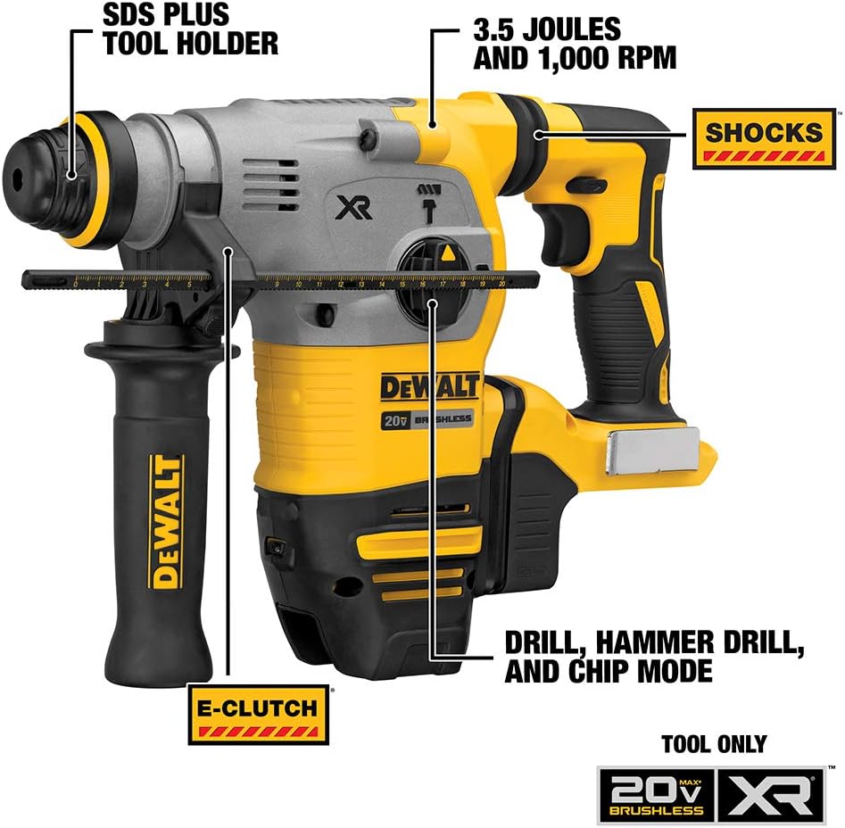 Marteau perforateur rotatif SDS Plus sans balais Dewalt 20 V Max XR 1-1/8" en forme de L