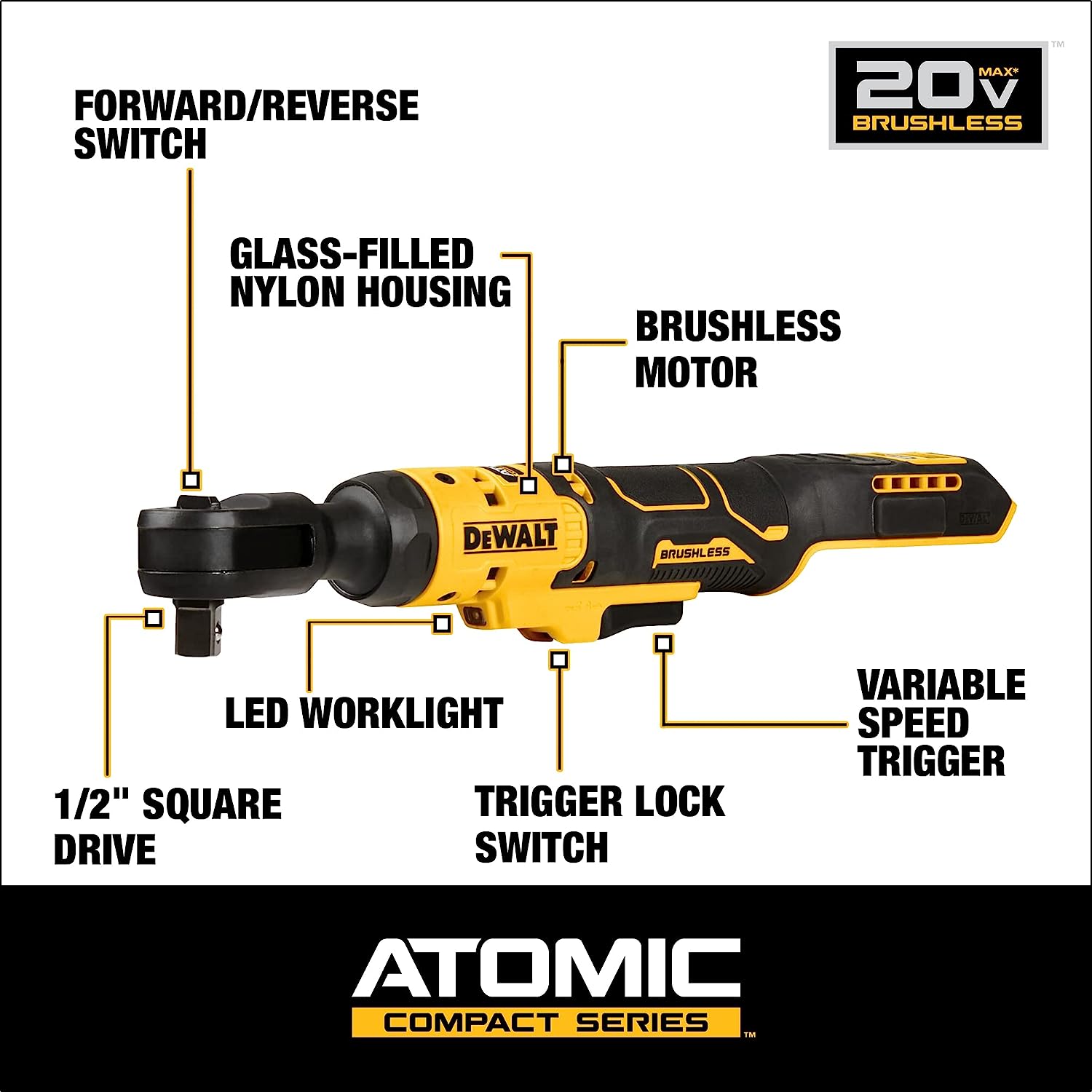 Dewalt 20V MAX 1/2" Ratchet Bare