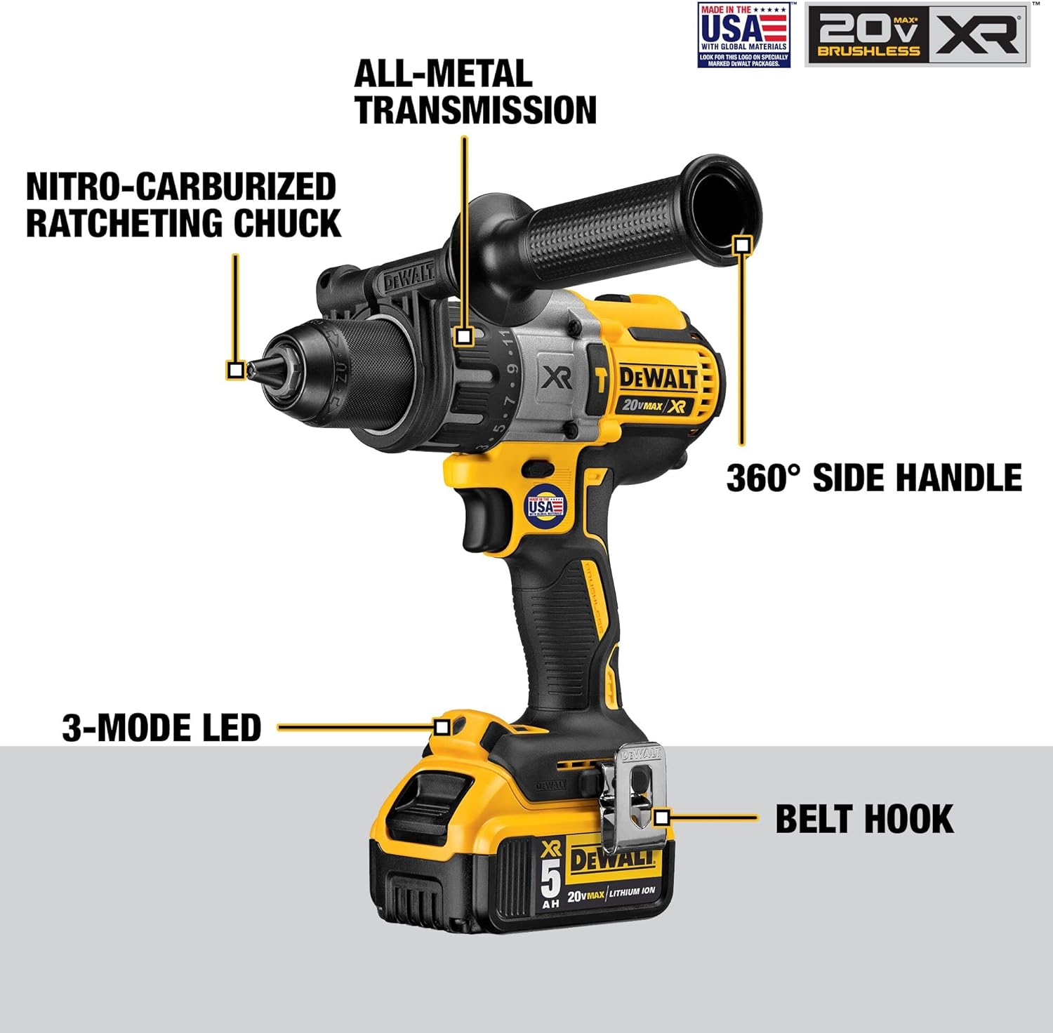 Dewalt Kit de perceuse à percussion sans balais à 3 vitesses au lithium-ion 20 V Max XR