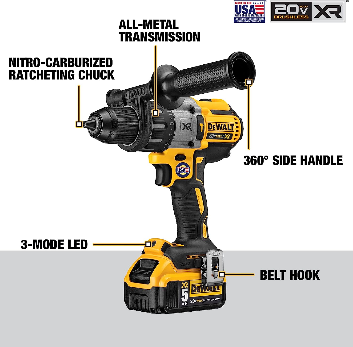Dewalt Kit de perceuse à percussion sans balais à 3 vitesses au lithium-ion 20 V Max XR