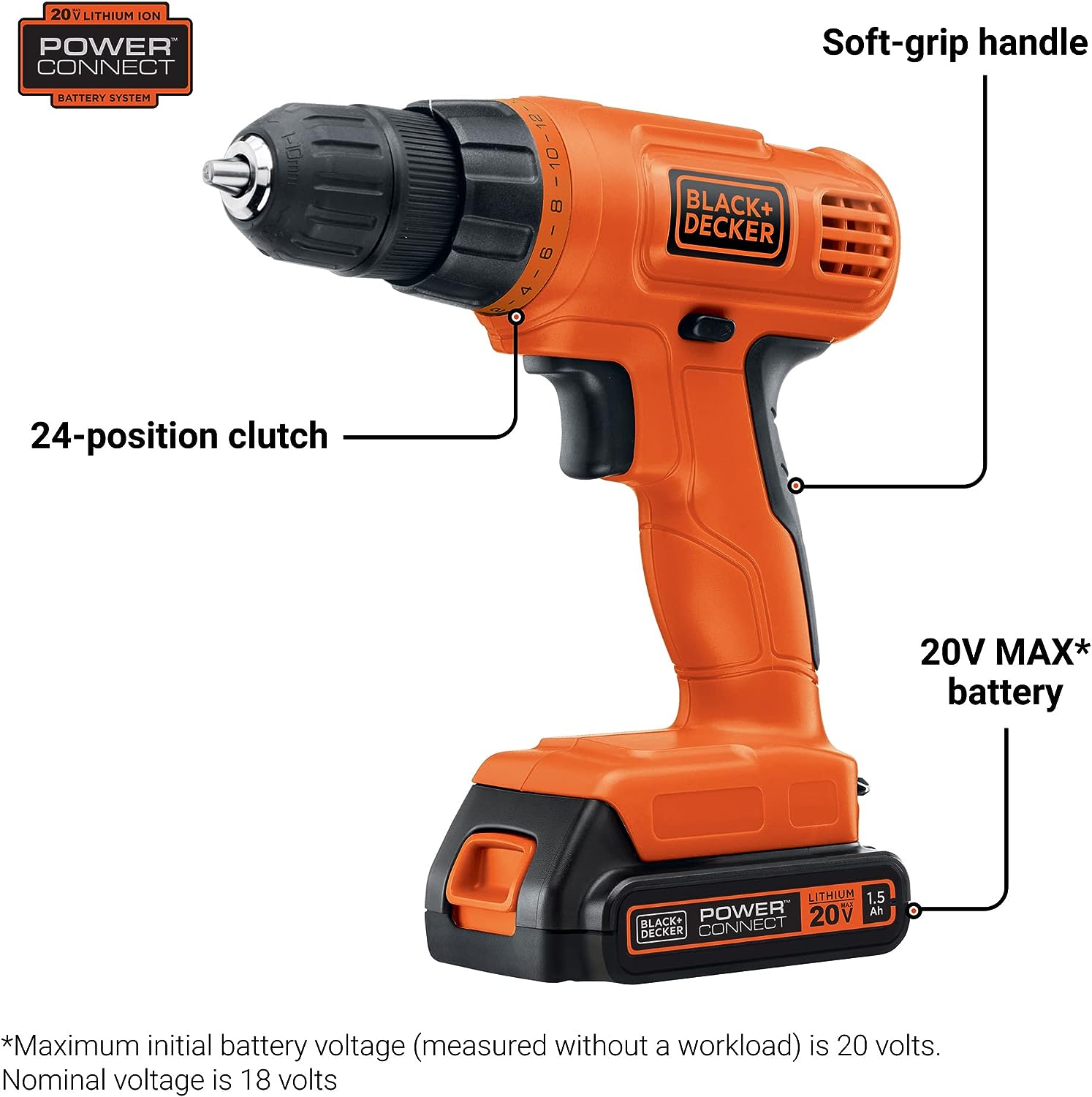Perceuse sans fil 20 V Max Power Connect de Black & Decker - Orange