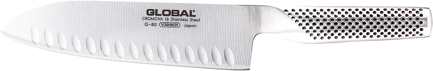 Couteau Santoku à sol creux Global de 7 pouces - Argent