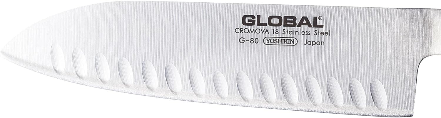 Couteau Santoku à sol creux Global de 7 pouces - Argent