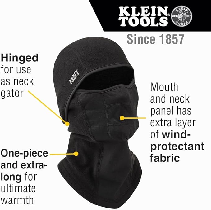 Klein Tools Cagoule à charnière chaude et respirante en polaire coupe-vent - Noir