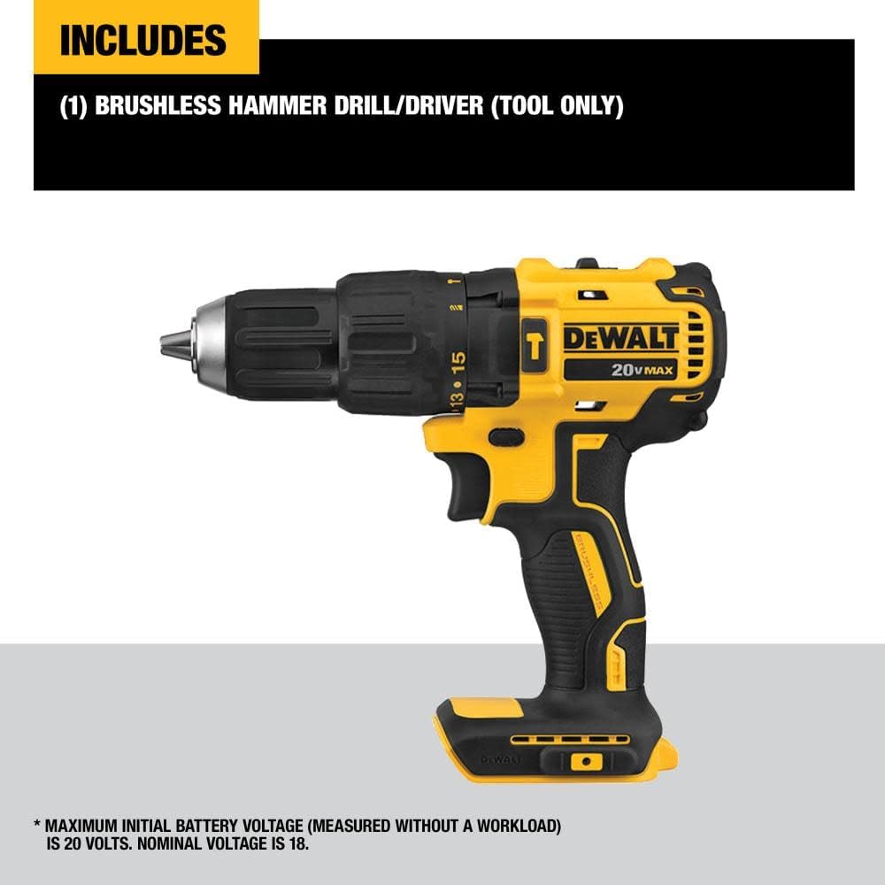 Dewalt 20V Max Brushless 1/2" Compact Cordless Hammer Drill - Outil seulement