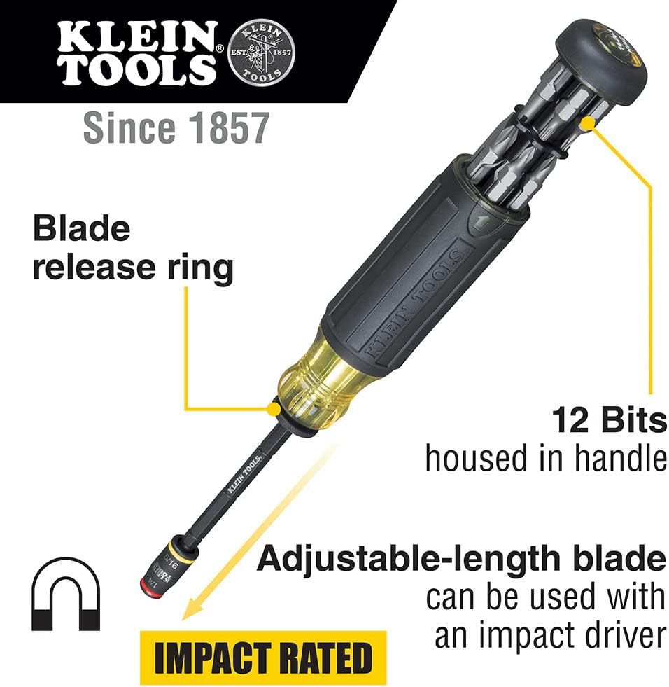 Klein Tools 14 in 1 Adjustable Screwdriver with Flip Socket