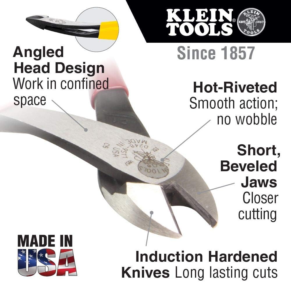 Klein Tools 8" Standard High-Leverage Diagonal Cutting Angled Head Pliers - Red