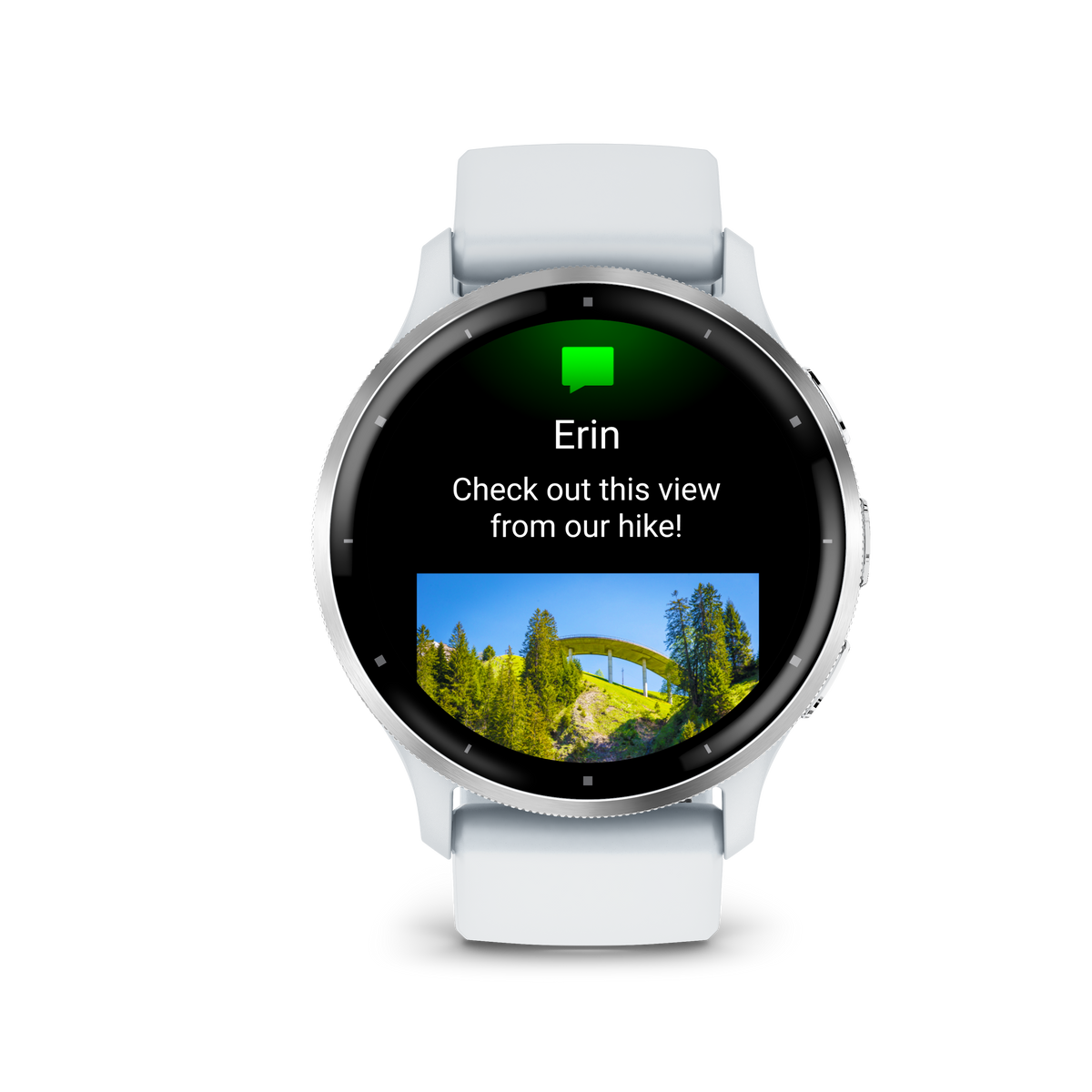 Garmin Venu 3 - Lunette en acier inoxydable argentée avec boîtier en pierre blanche et bracelet en silicone