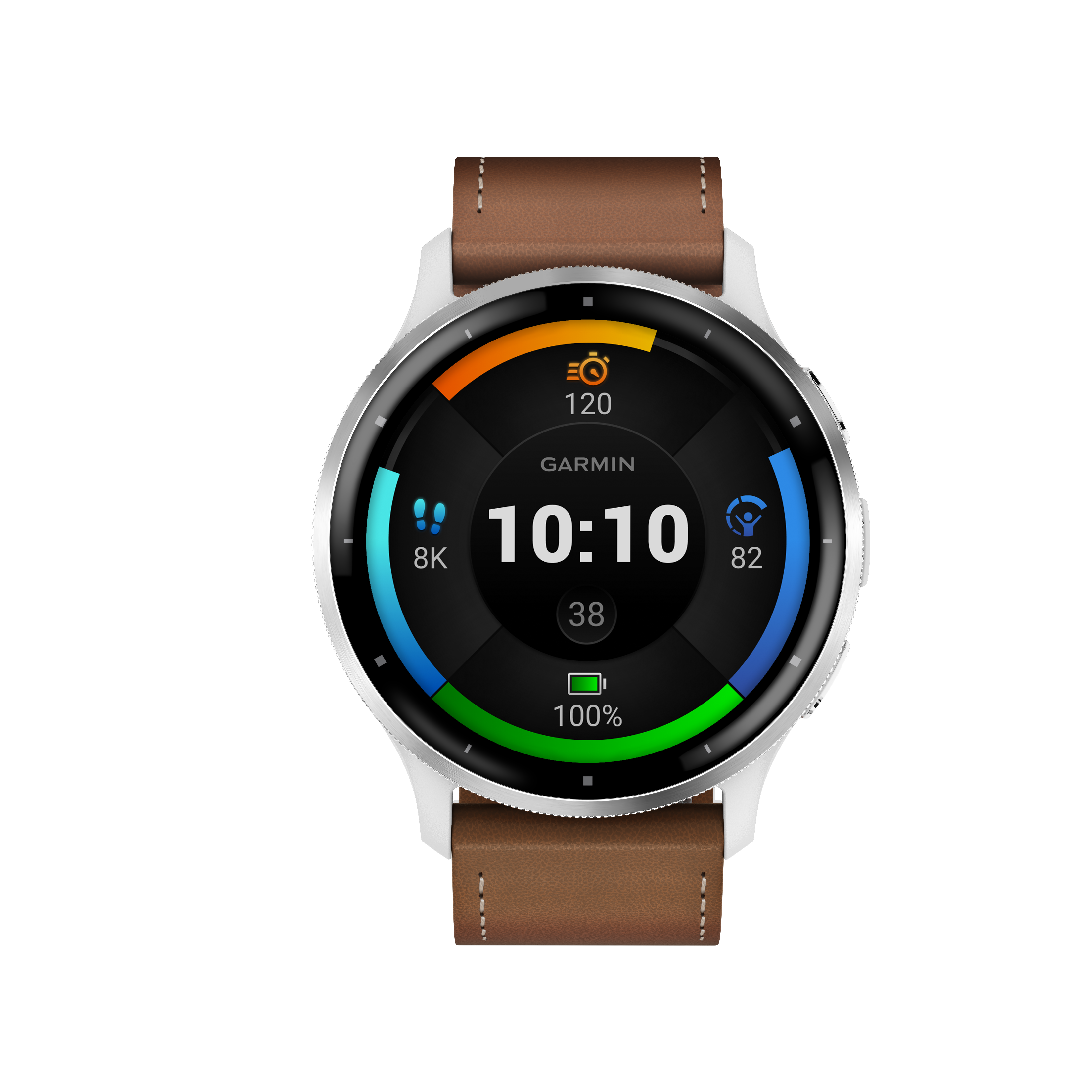 Garmin Venu 3 - Lunette en acier inoxydable argentée avec boîtier en pierre blanche et bracelet en silicone