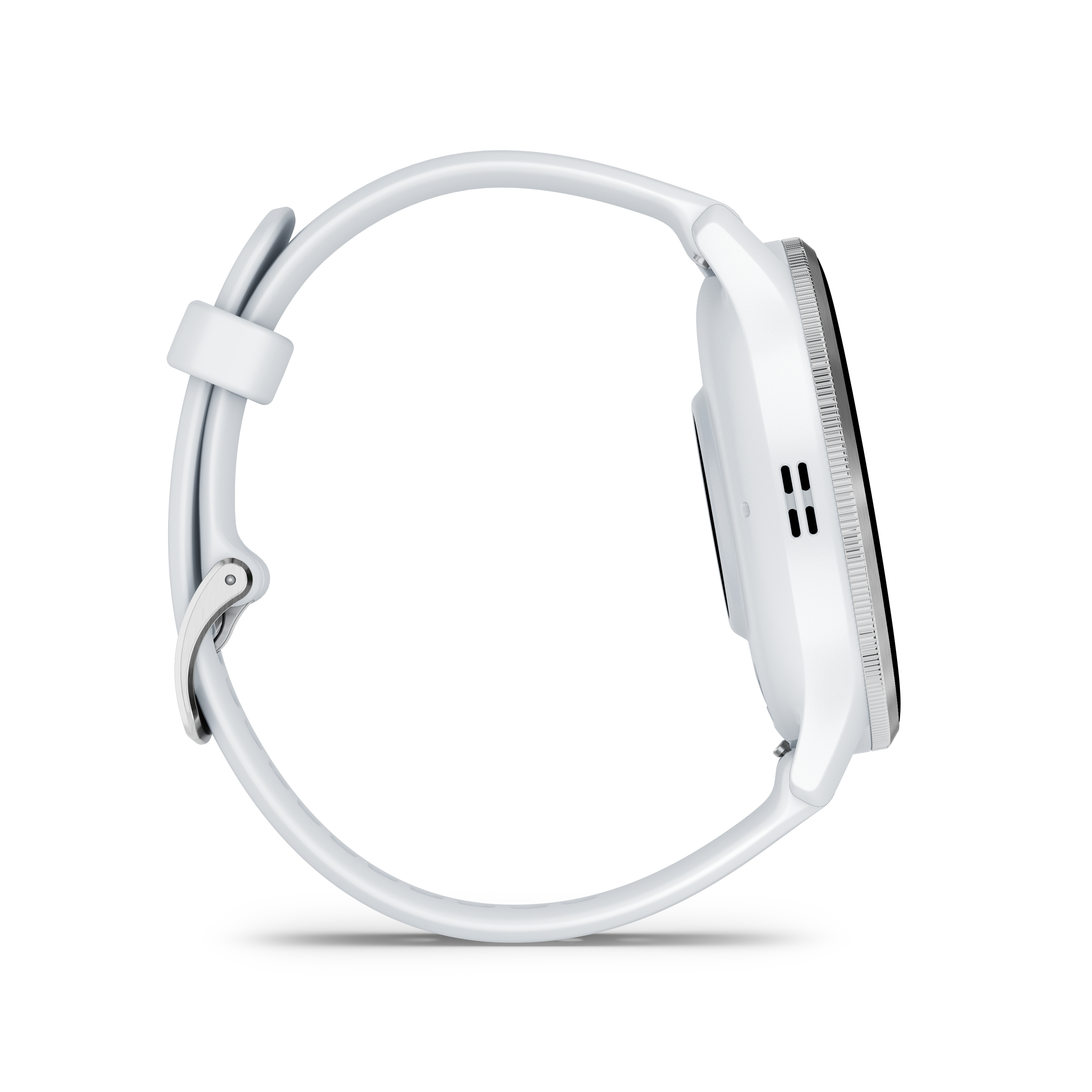Garmin Venu 3 - Lunette en acier inoxydable argentée avec boîtier en pierre blanche et bracelet en silicone