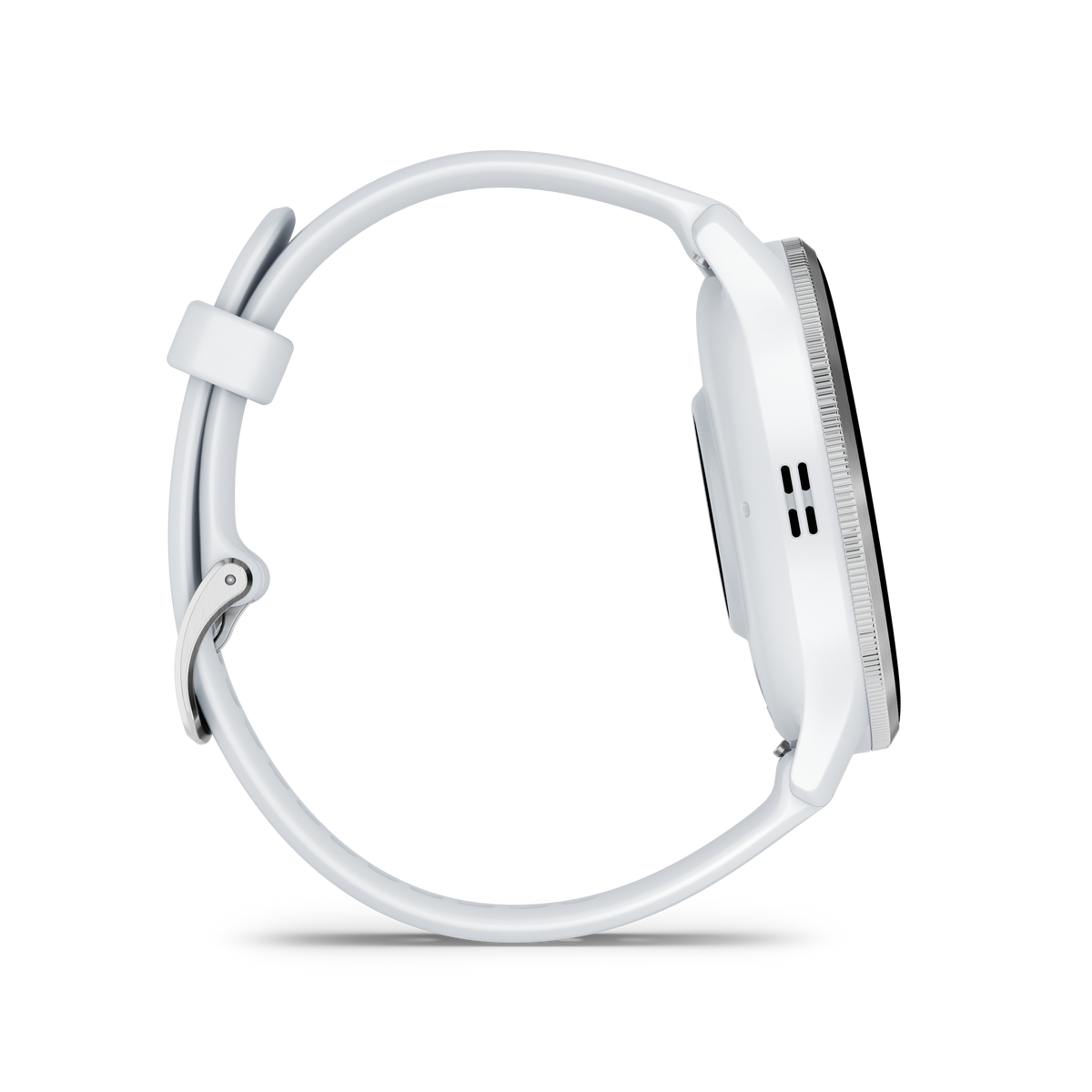 Garmin Venu 3 - Lunette en acier inoxydable argentée avec boîtier en pierre blanche et bracelet en silicone