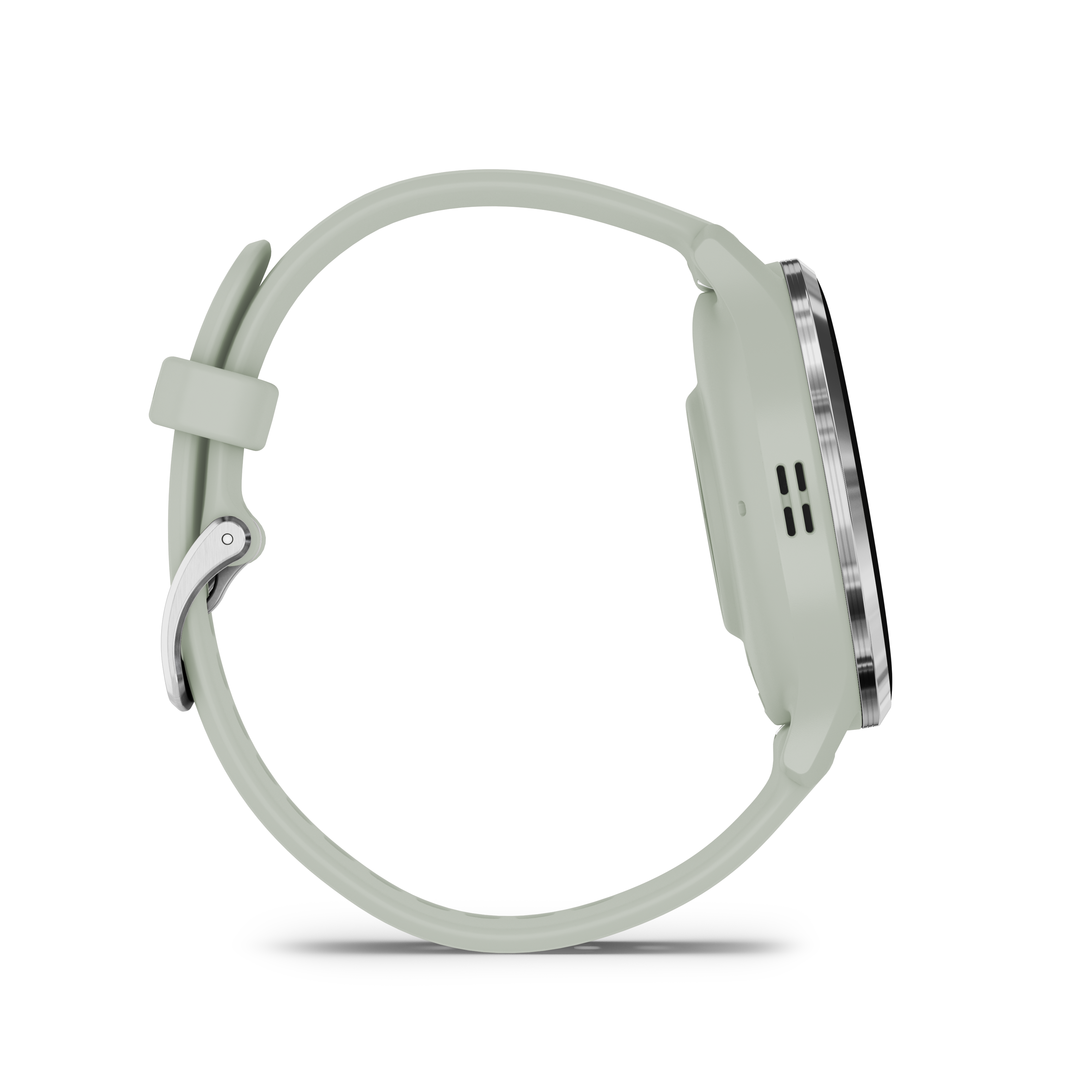 Garmin Venu Lunette en acier inoxydable argentée avec boîtier gris sauge et bracelet en silicone