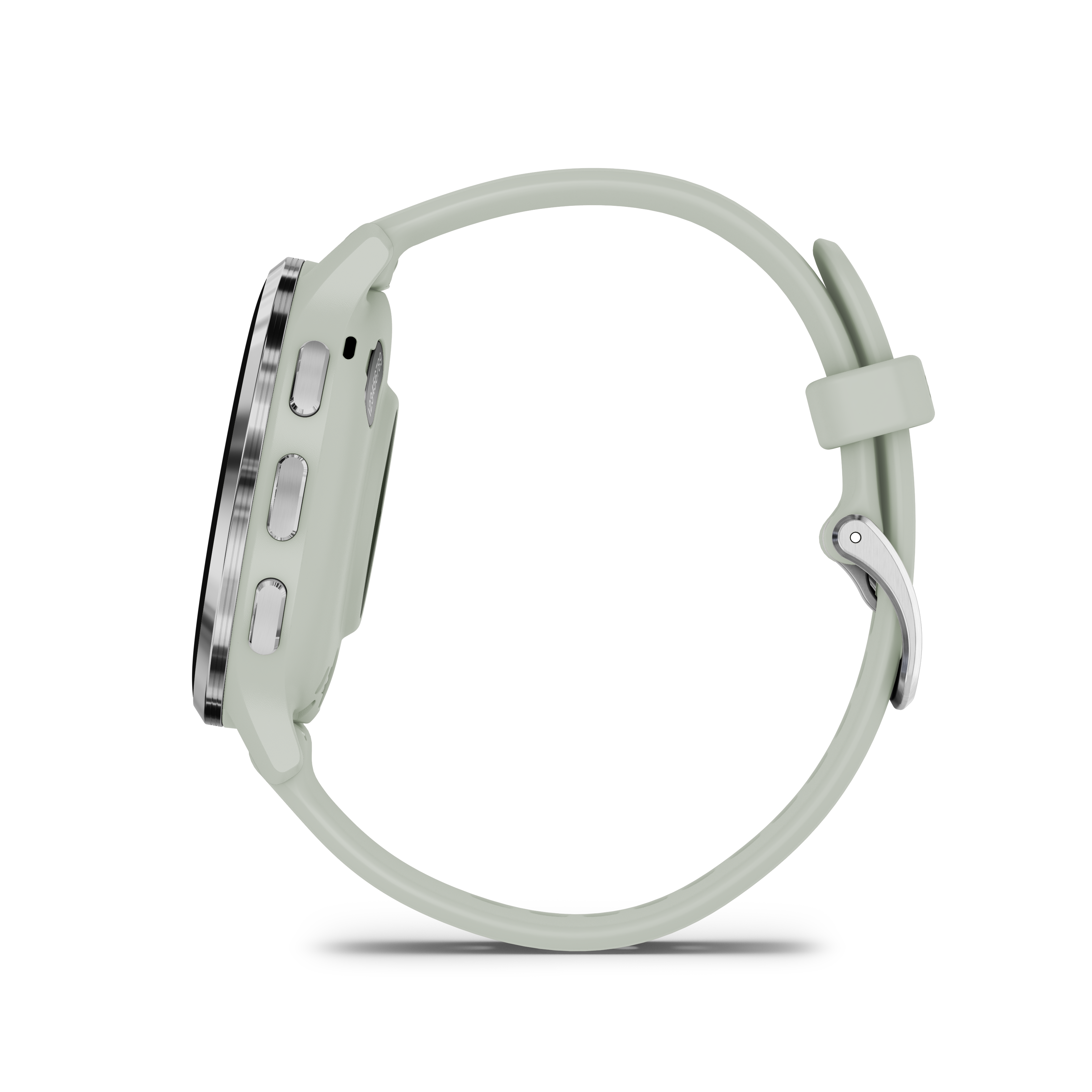Garmin Venu Lunette en acier inoxydable argentée avec boîtier gris sauge et bracelet en silicone