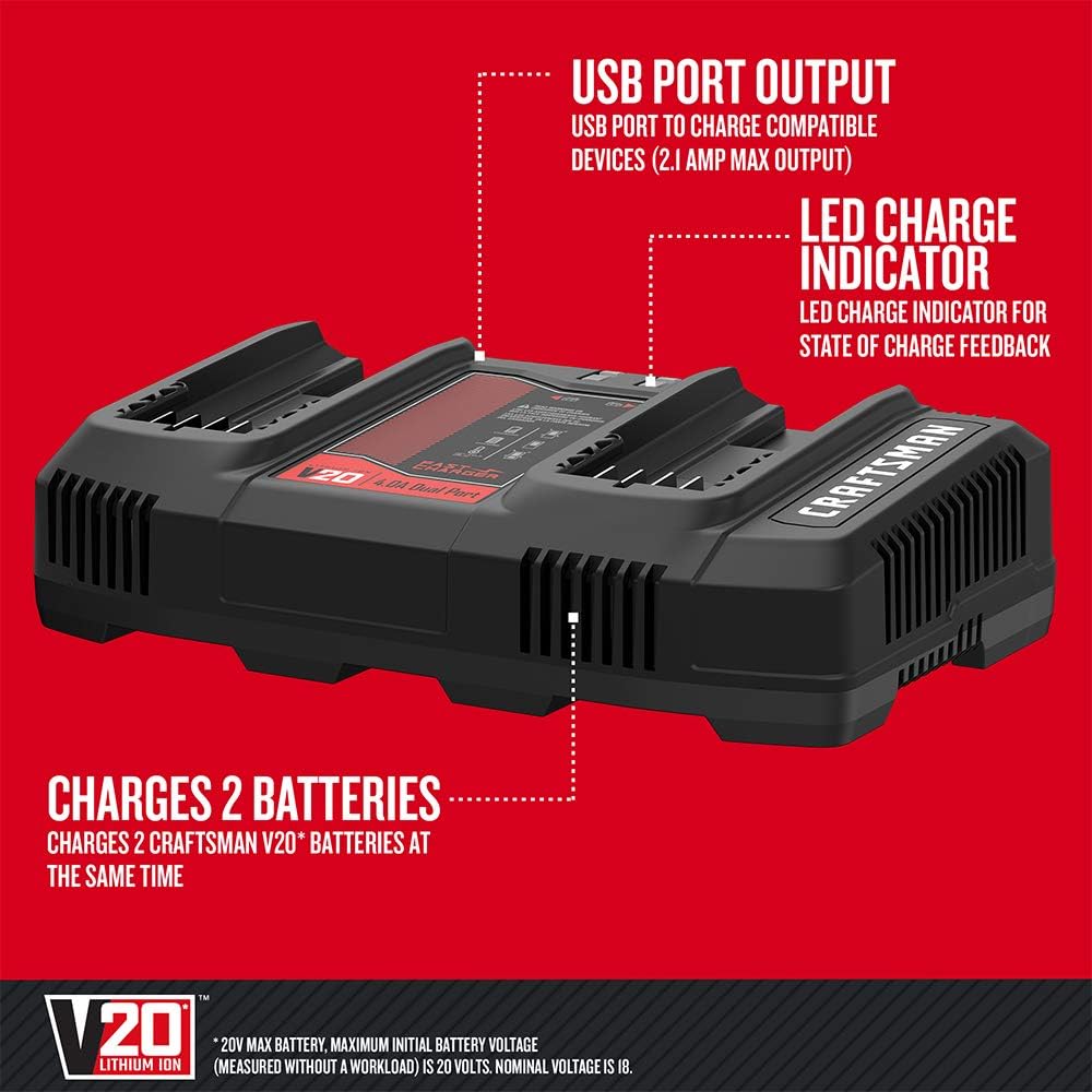 Chargeur de batterie à double port Craftsman 20V Max