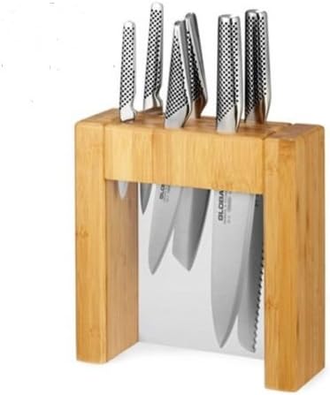 Global-Ikasu Stainless Steel Knife & Bamboo Block - 7 PC Set