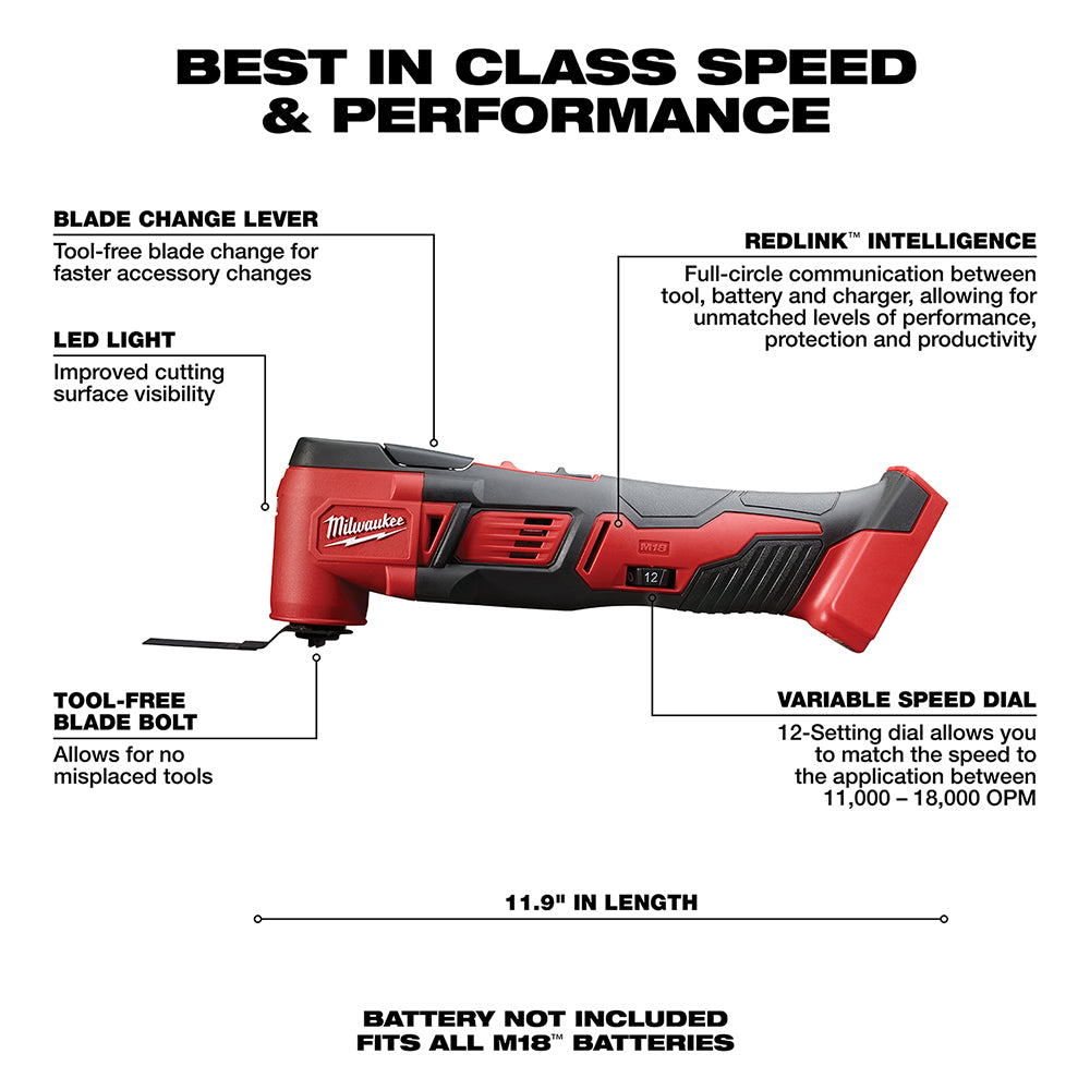 Milwaukee M18V Lithium-ion Multifonction sans fil avec lames de coupe pour le bois et patin de ponçage avec feuilles incluses