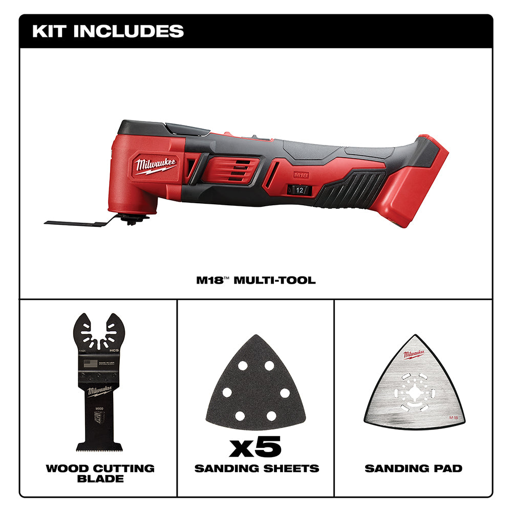 Milwaukee M18V Lithium-ion Multifonction sans fil avec lames de coupe pour le bois et patin de ponçage avec feuilles incluses