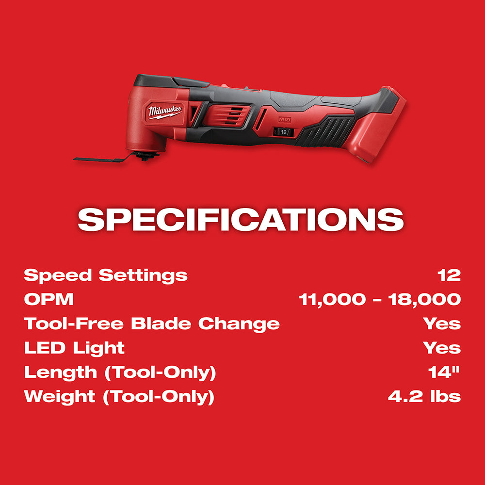 Milwaukee M18V Lithium-ion Multifonction sans fil avec lames de coupe pour le bois et patin de ponçage avec feuilles incluses