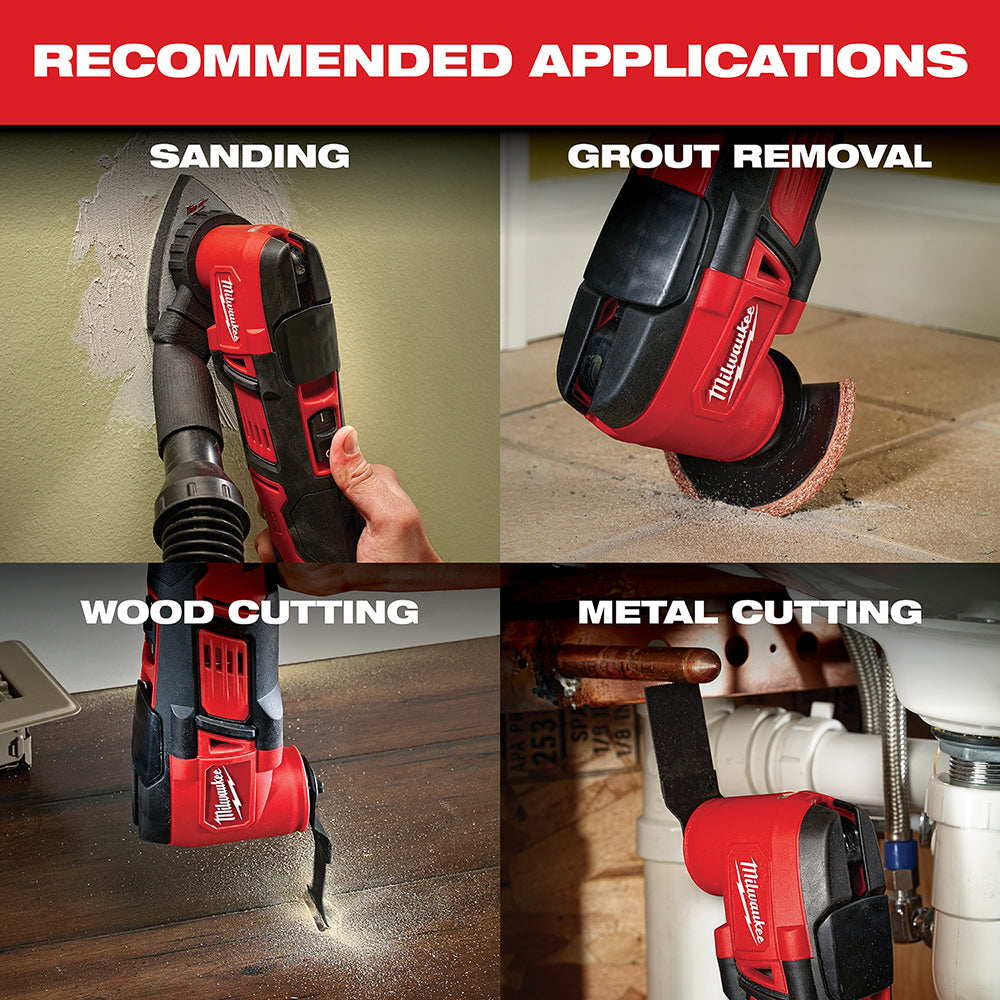 Milwaukee M18V Lithium-ion Multifonction sans fil avec lames de coupe pour le bois et patin de ponçage avec feuilles incluses
