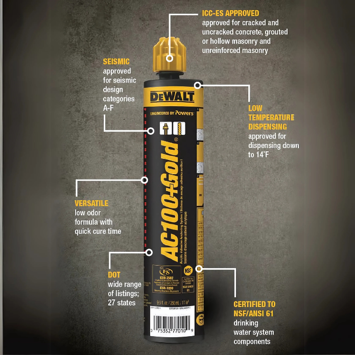 Dewalt AC100 Gold Shot Acrylic Epoxy Adhesive - 12 packs