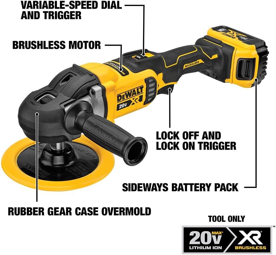 Dewalt 20V MAX XR 7" Kit de polisseuse rotative variable avec 2 batteries et un sac