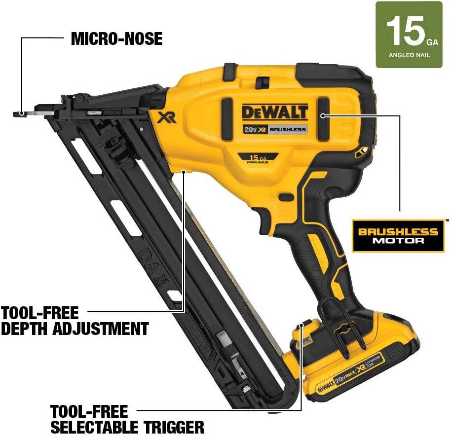 Dewalt 20V Max XR 15 Gauge Angled Finish Nailer (2.0AH) w/ 1 Battery And Bag