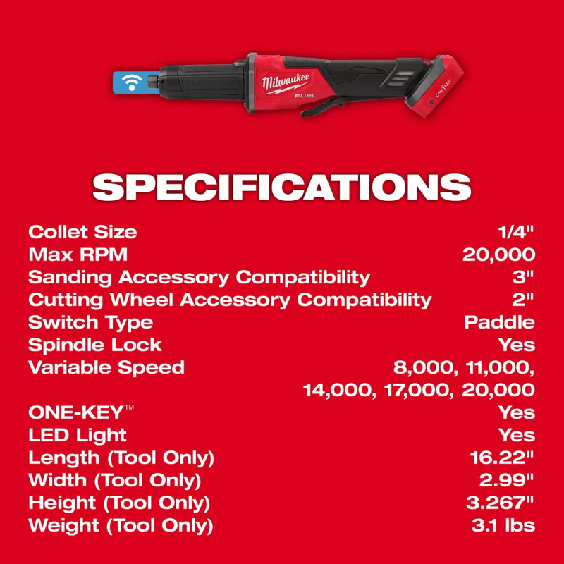 Milwaukee M18 Fuel Variable Speed Braking Die Grinder with Paddle Switch - Tool Only (Outil seul)