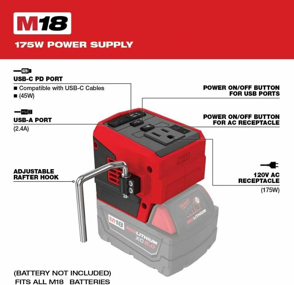 Milwaukee M18 Top Off 175W Power Supply - Outil seulement