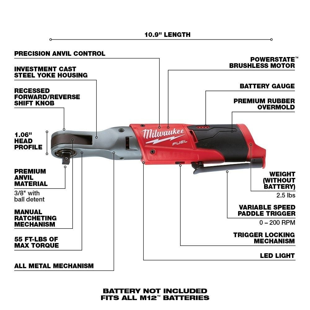 Milwaukee M12 Fuel 3/8" Ratchet électrique - Outil seul