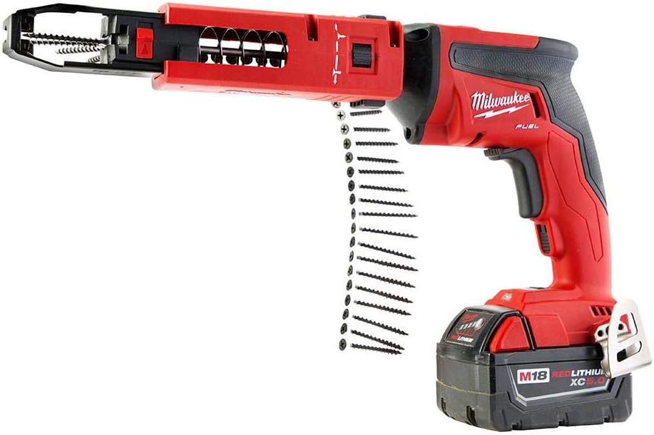 Pistolet à cloisons sèches Milwaukee, alimenté par batterie, avec chargeur à collerette