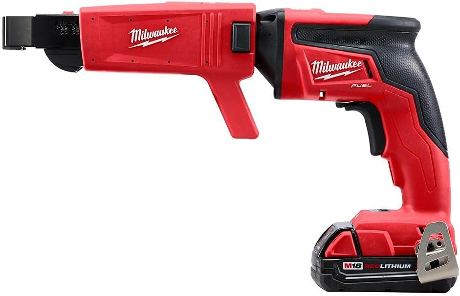 Pistolet à cloisons sèches Milwaukee, alimenté par batterie, avec chargeur à collerette