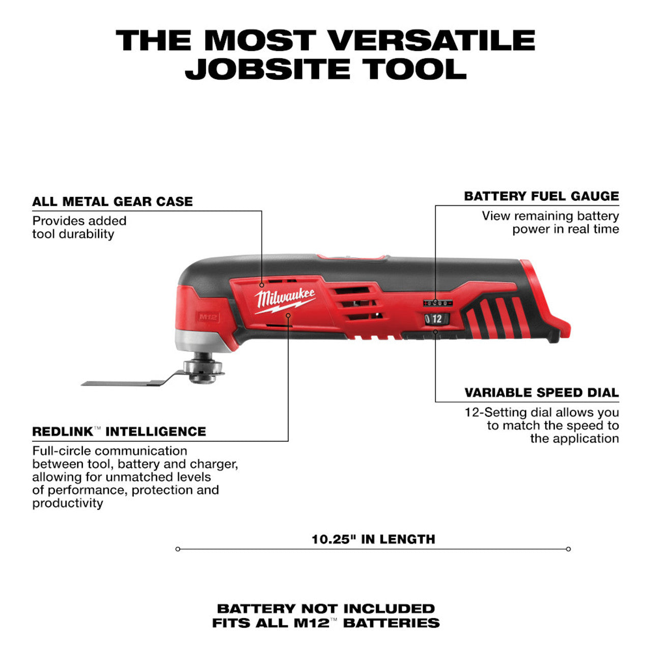 Milwaukee M12 12V Redlithium Ion Variable Speed Cordless Multi Tool with Multi Use Blade - Tool Only (Outil seul)