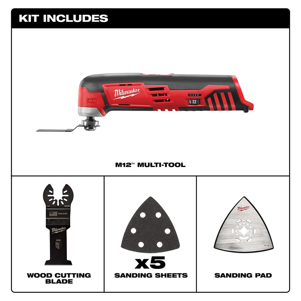 Milwaukee M12 12V Redlithium Ion Variable Speed Cordless Multi Tool with Multi Use Blade - Tool Only (Outil seul)