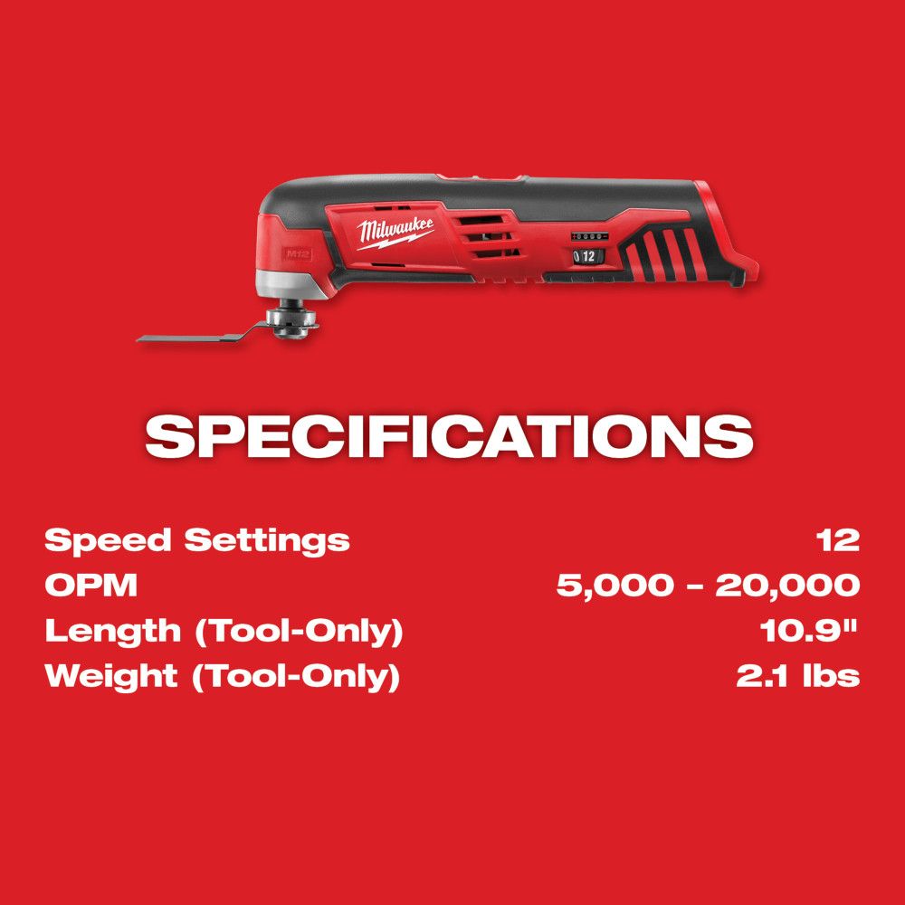 Milwaukee M12 12V Redlithium Ion Variable Speed Cordless Multi Tool with Multi Use Blade - Tool Only (Outil seul)