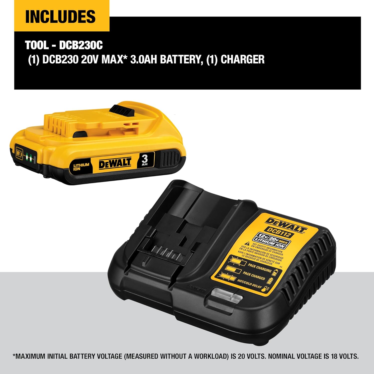 Dewalt 20V Max Battery Pack with Charger - 3Ah