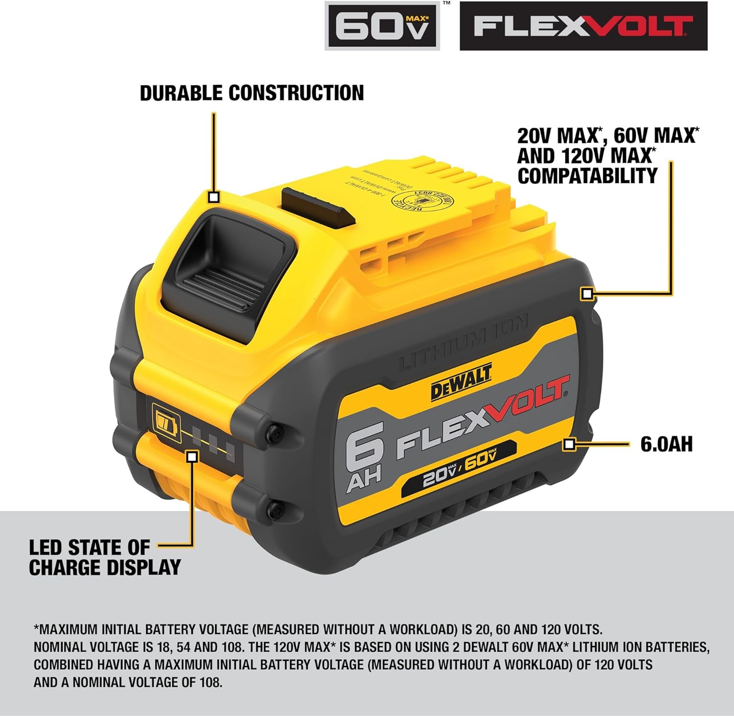 Batterie Dewalt 20/60V Max Flexvolt 6.0 Ah Dual Pack