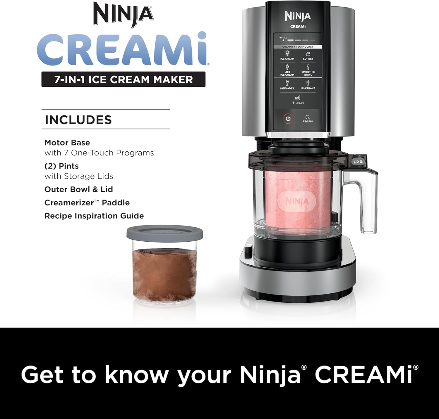 Ninja CREAMi NC301C 7 in 1 Ice Cream Maker with Touch Program - Black