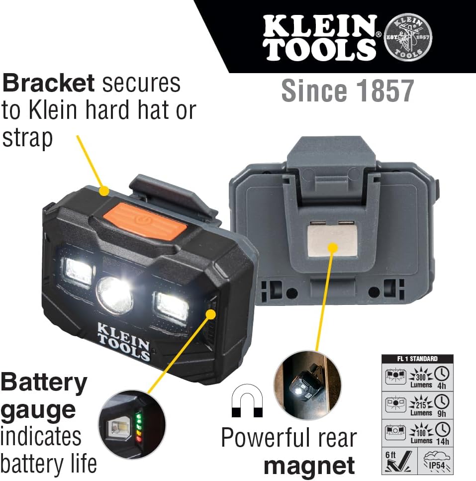 Klein Tools Recharge Light 300 Lumens Headlamp for Work All Day Runtime