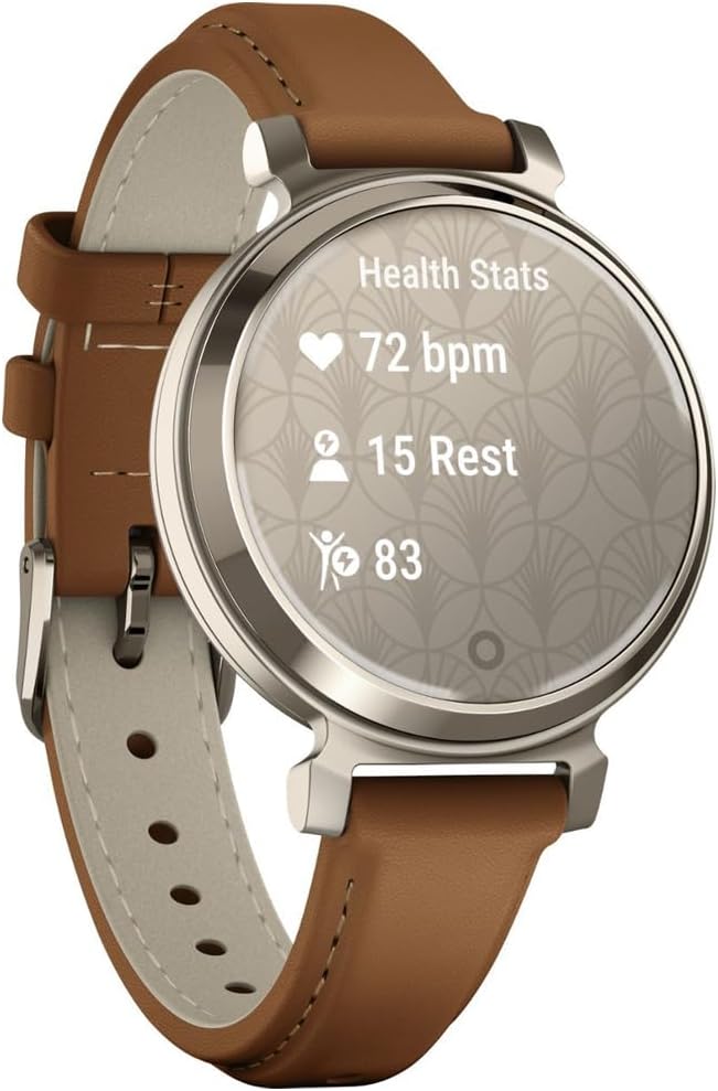 Garmin Lily Smartwatch with Tan Leather Band - Cream Gold