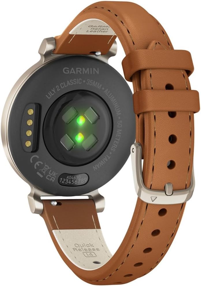 Garmin Lily Smartwatch with Tan Leather Band - Cream Gold